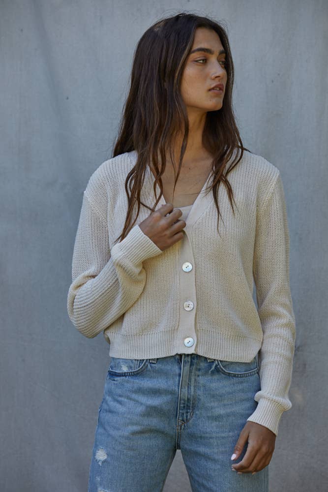W1244 | Knit Cotton Acrylic V-Neck Long Sleeve Cardigan