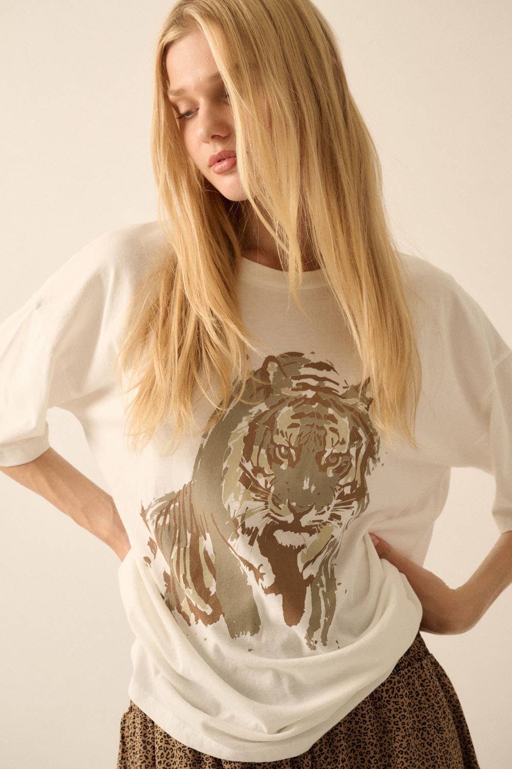 Tiger Oversized Vintage-Wash Graphic Tee