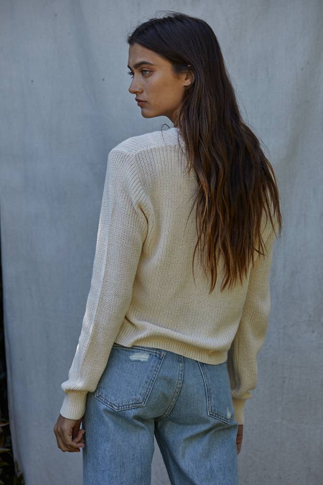 W1244 | Knit Cotton Acrylic V-Neck Long Sleeve Cardigan