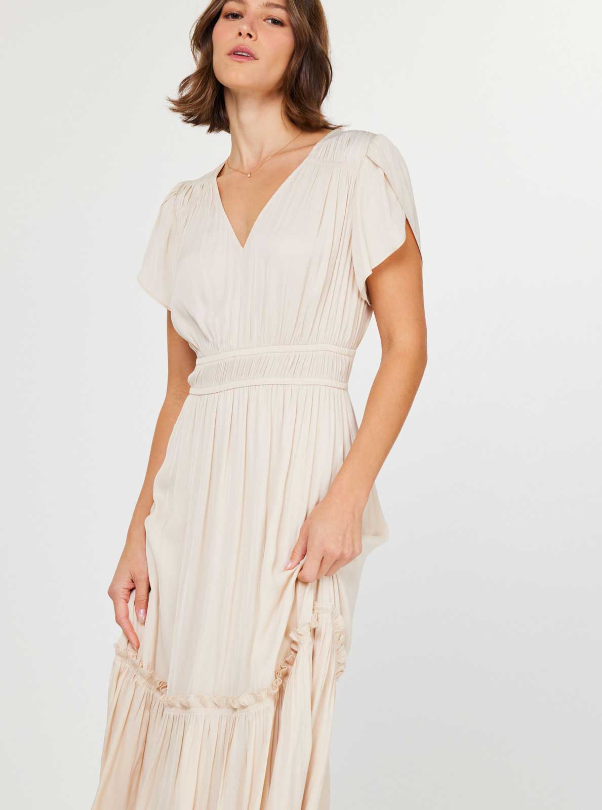 V-neck Tiered Midi Dress