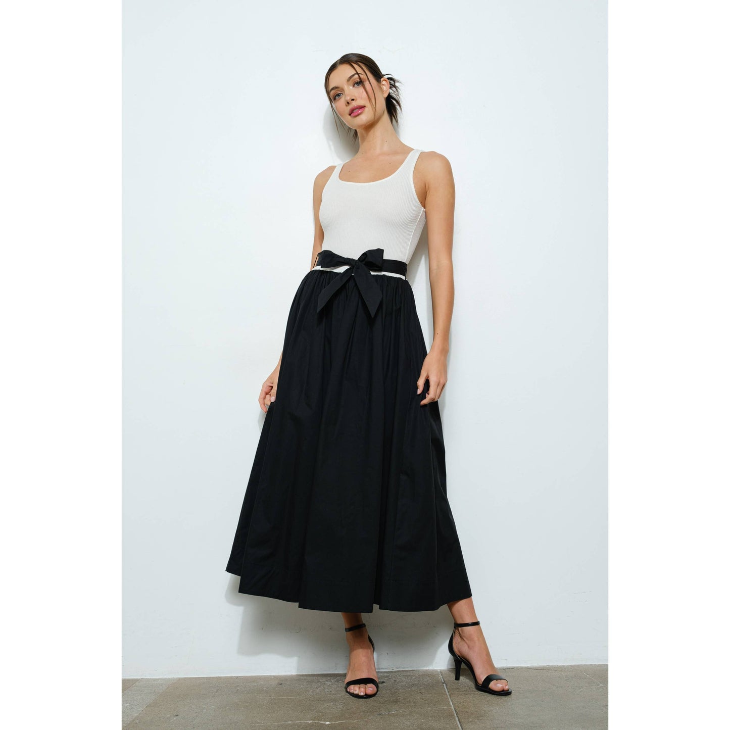 Sleeveless Knit Bodice With Flare Skirt Maxi Dress