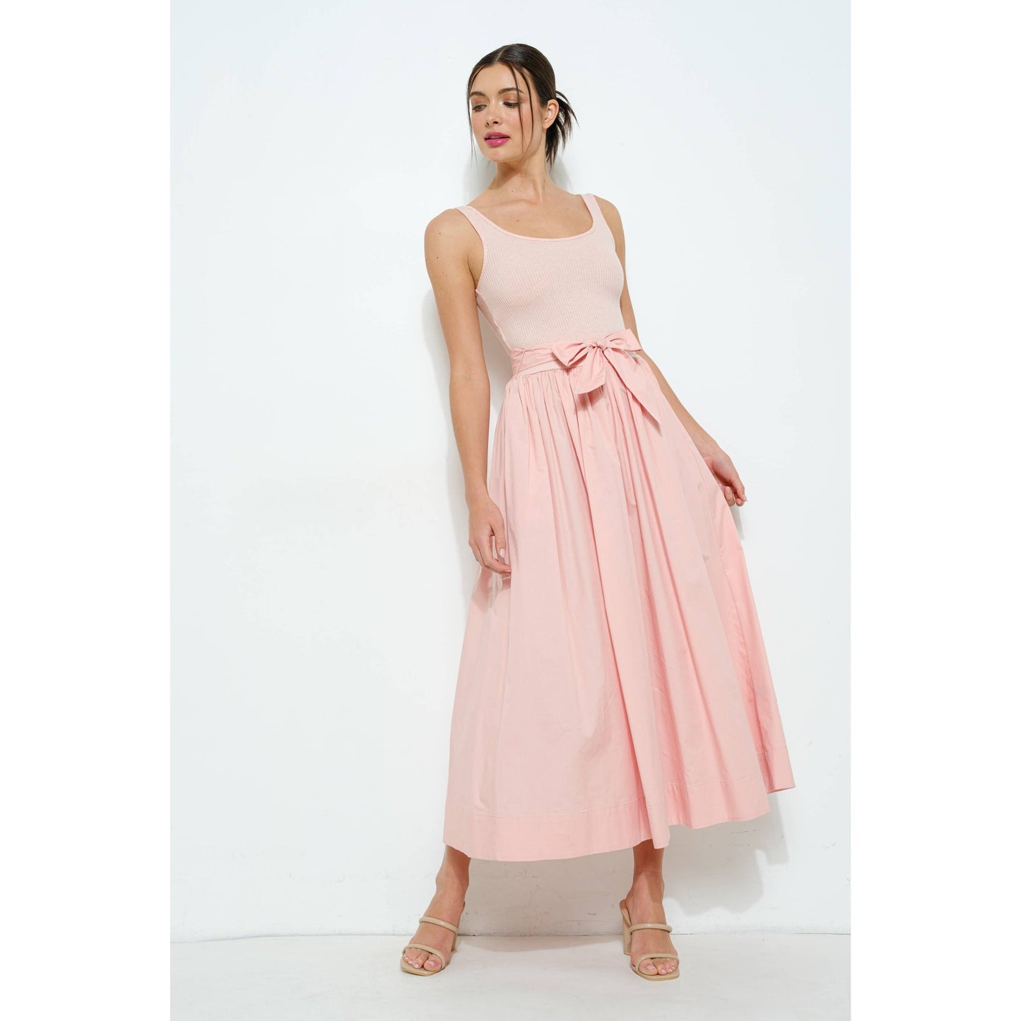 Sleeveless Knit Bodice With Flare Skirt Maxi Dress