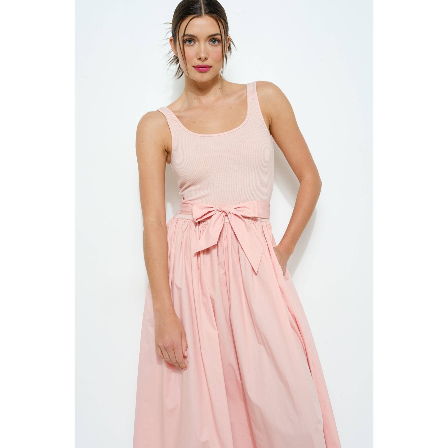 Sleeveless Knit Bodice With Flare Skirt Maxi Dress