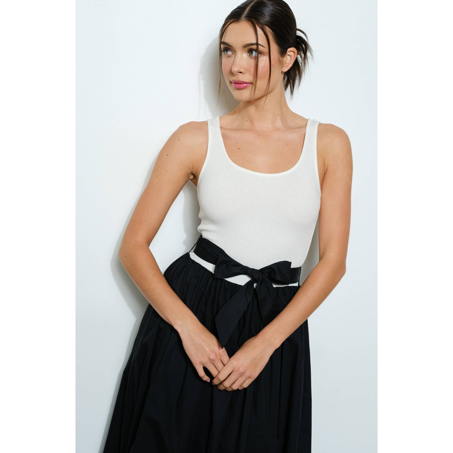Sleeveless Knit Bodice With Flare Skirt Maxi Dress