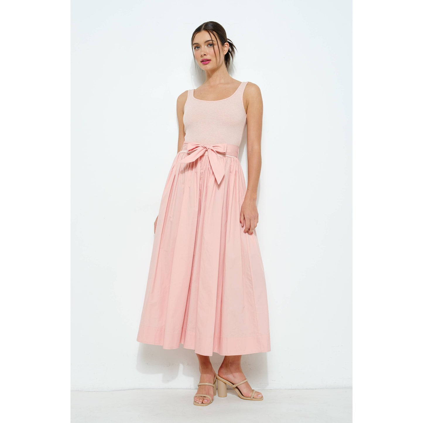 Sleeveless Knit Bodice With Flare Skirt Maxi Dress