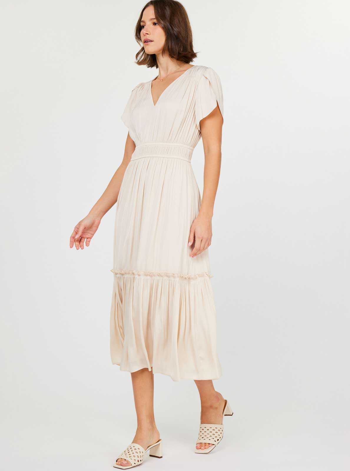 V-neck Tiered Midi Dress