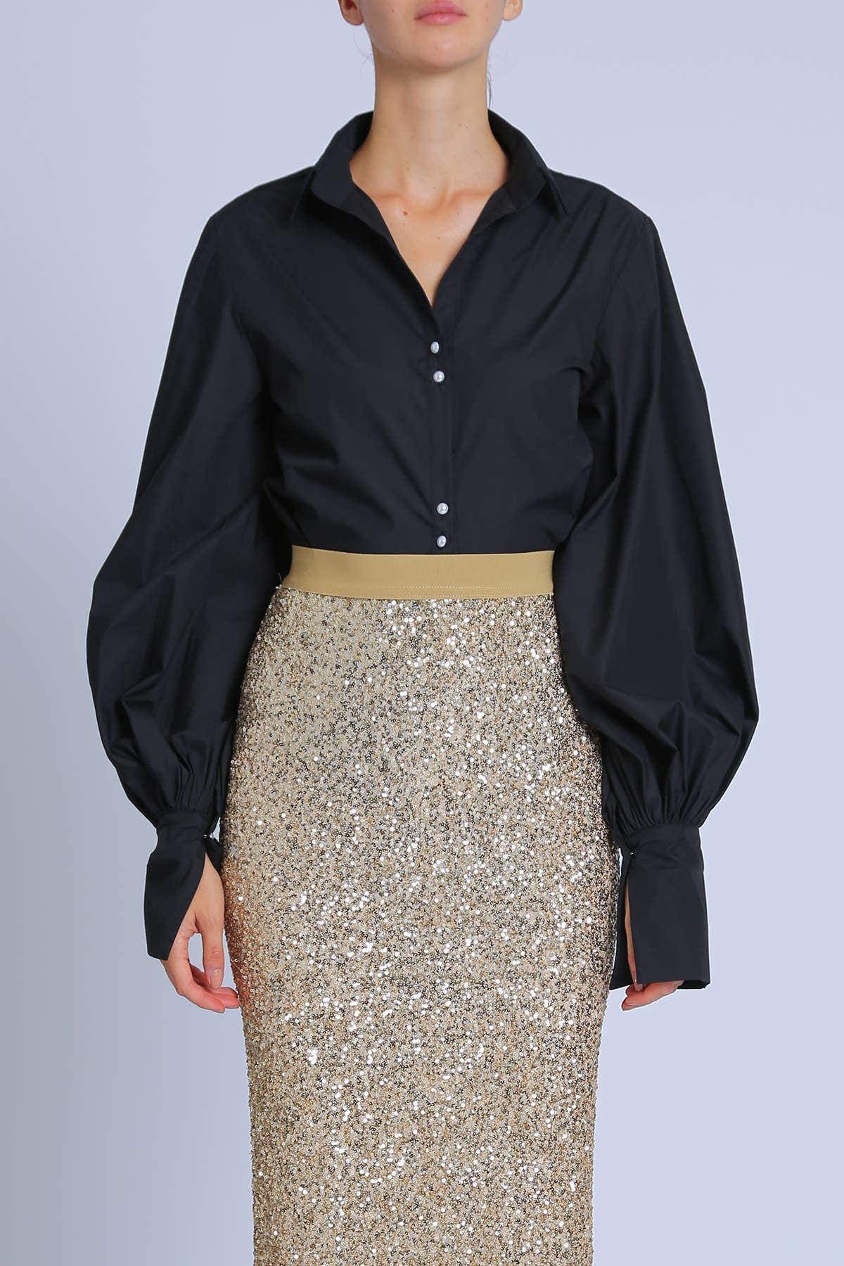 V-Neck Cut Collar Puff Blouse PC2530