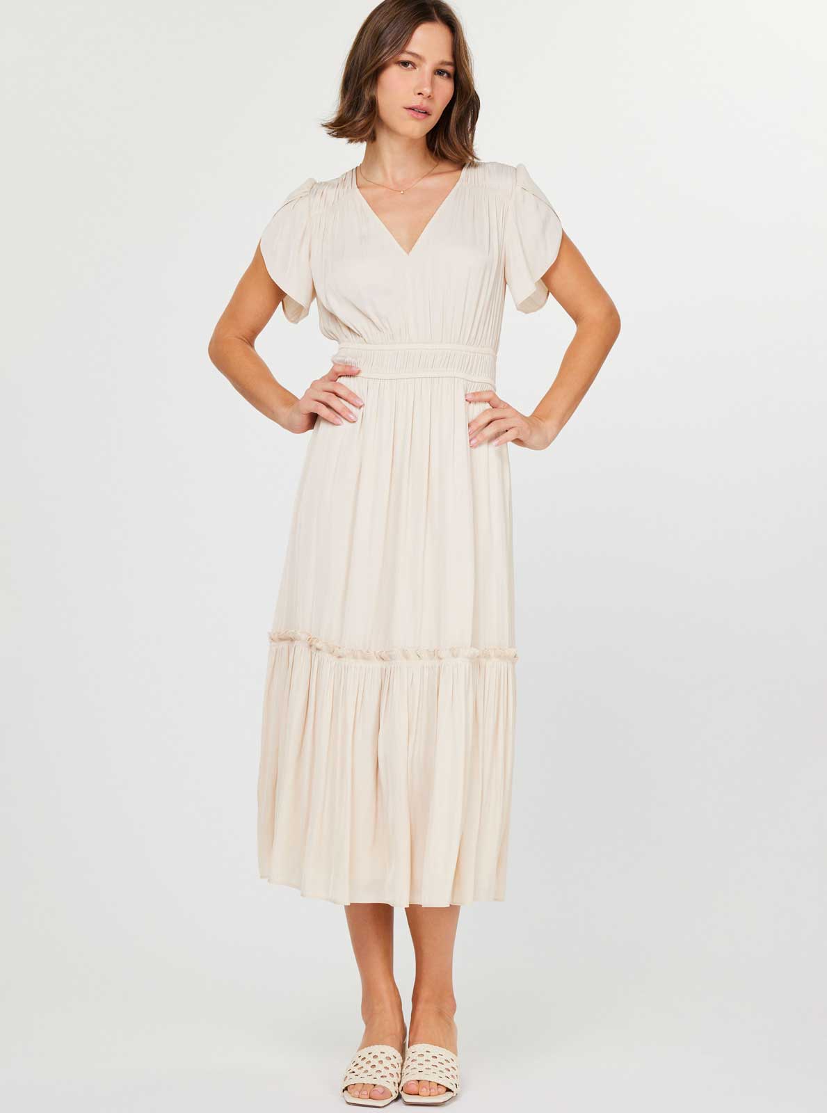 V-neck Tiered Midi Dress