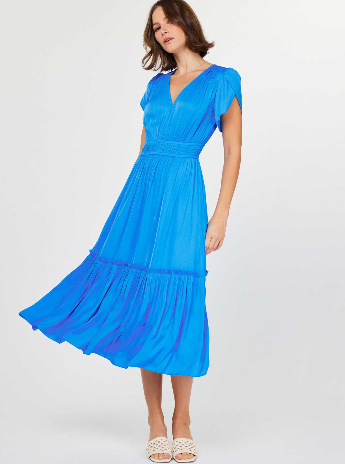 V-neck Tiered Midi Dress