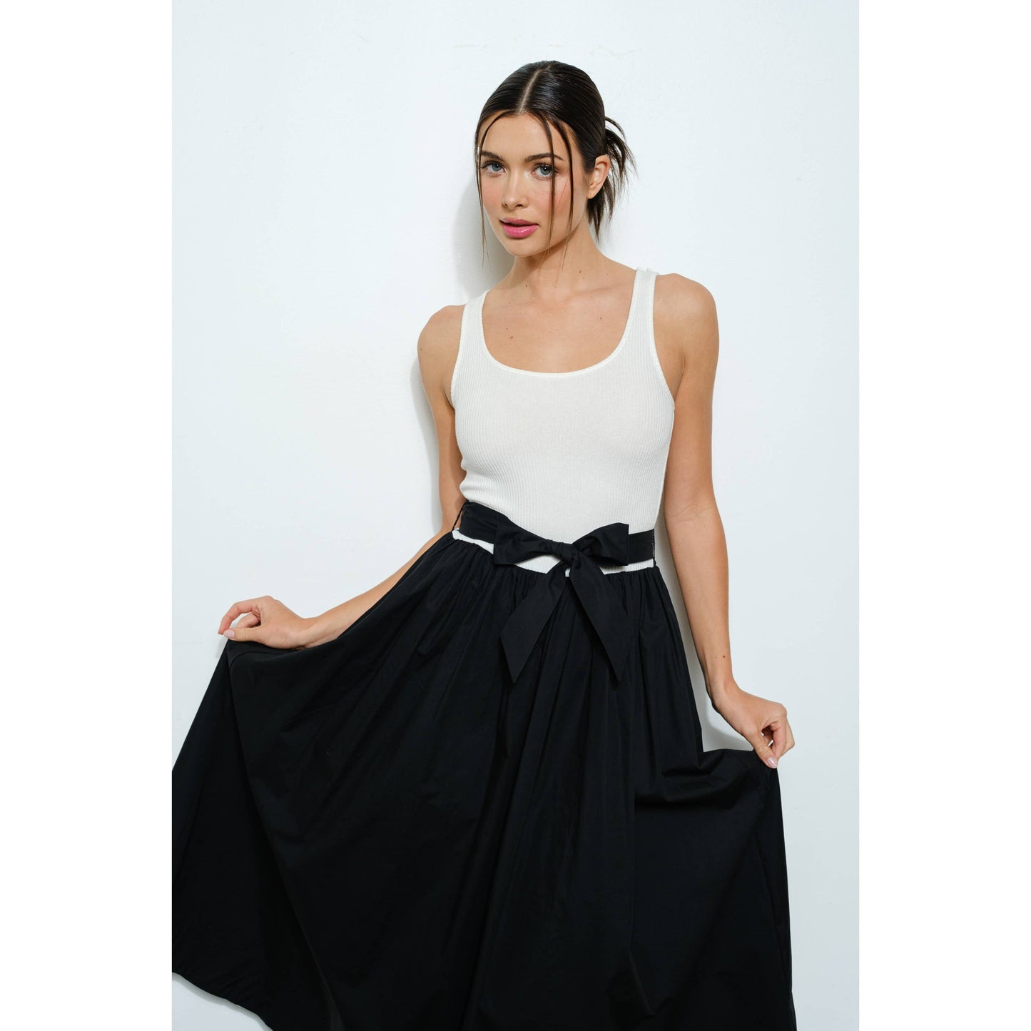 Sleeveless Knit Bodice With Flare Skirt Maxi Dress