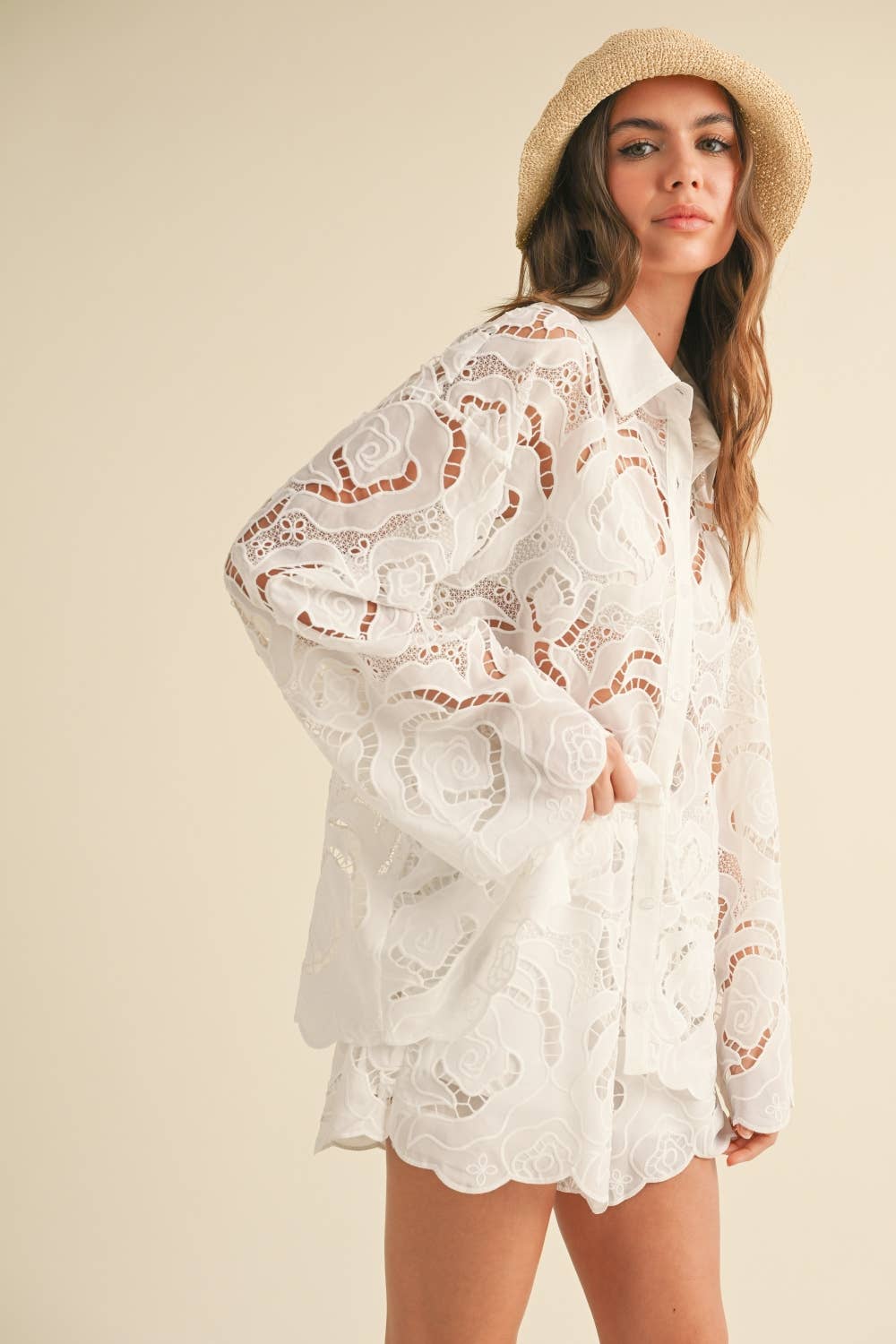FLORAL EYELET PATTERN SHIRTS