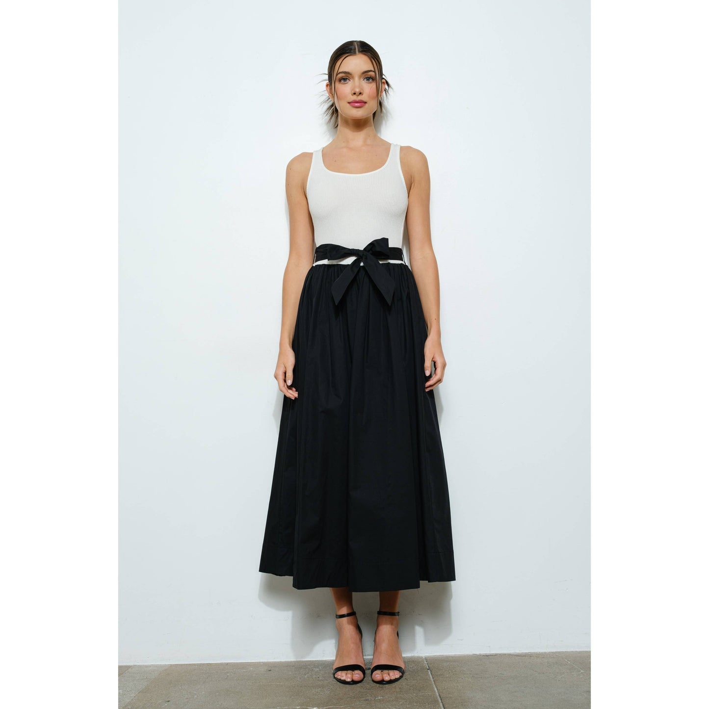 Sleeveless Knit Bodice With Flare Skirt Maxi Dress