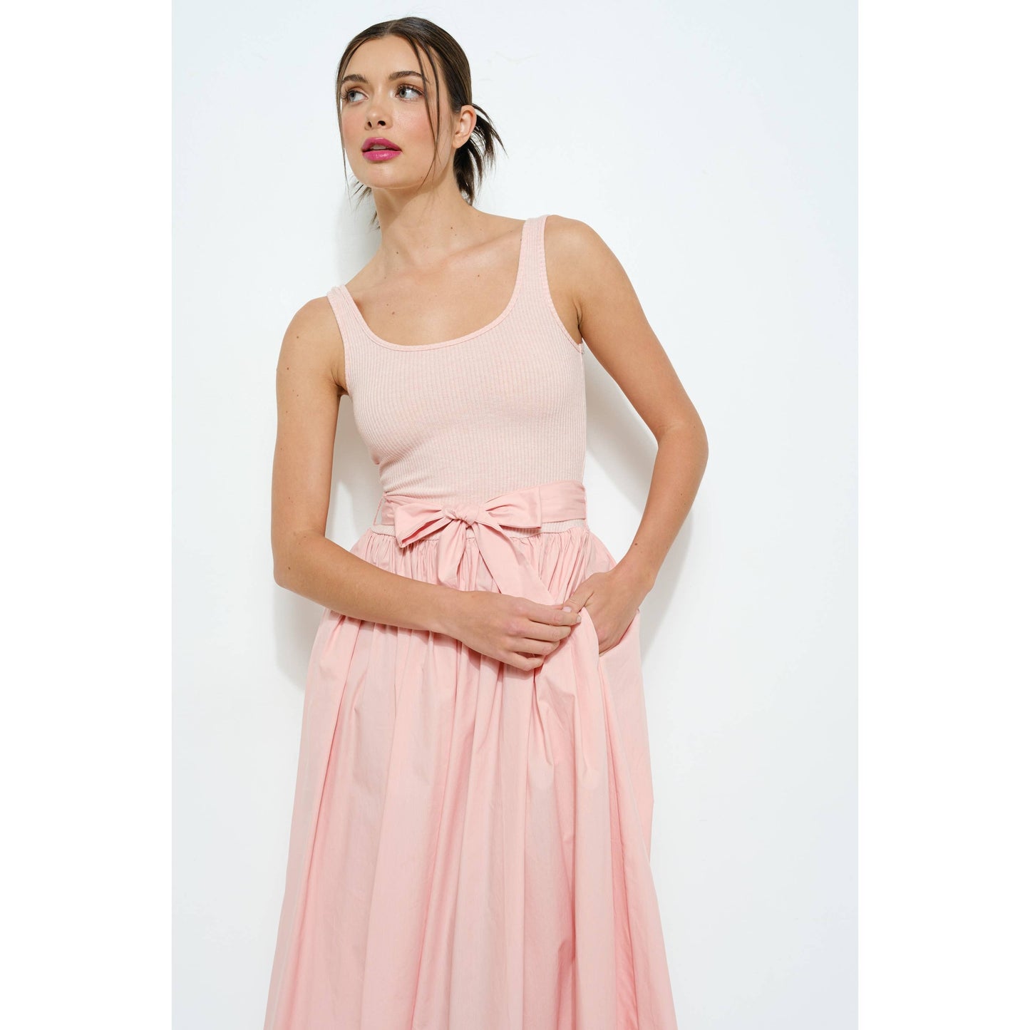 Sleeveless Knit Bodice With Flare Skirt Maxi Dress