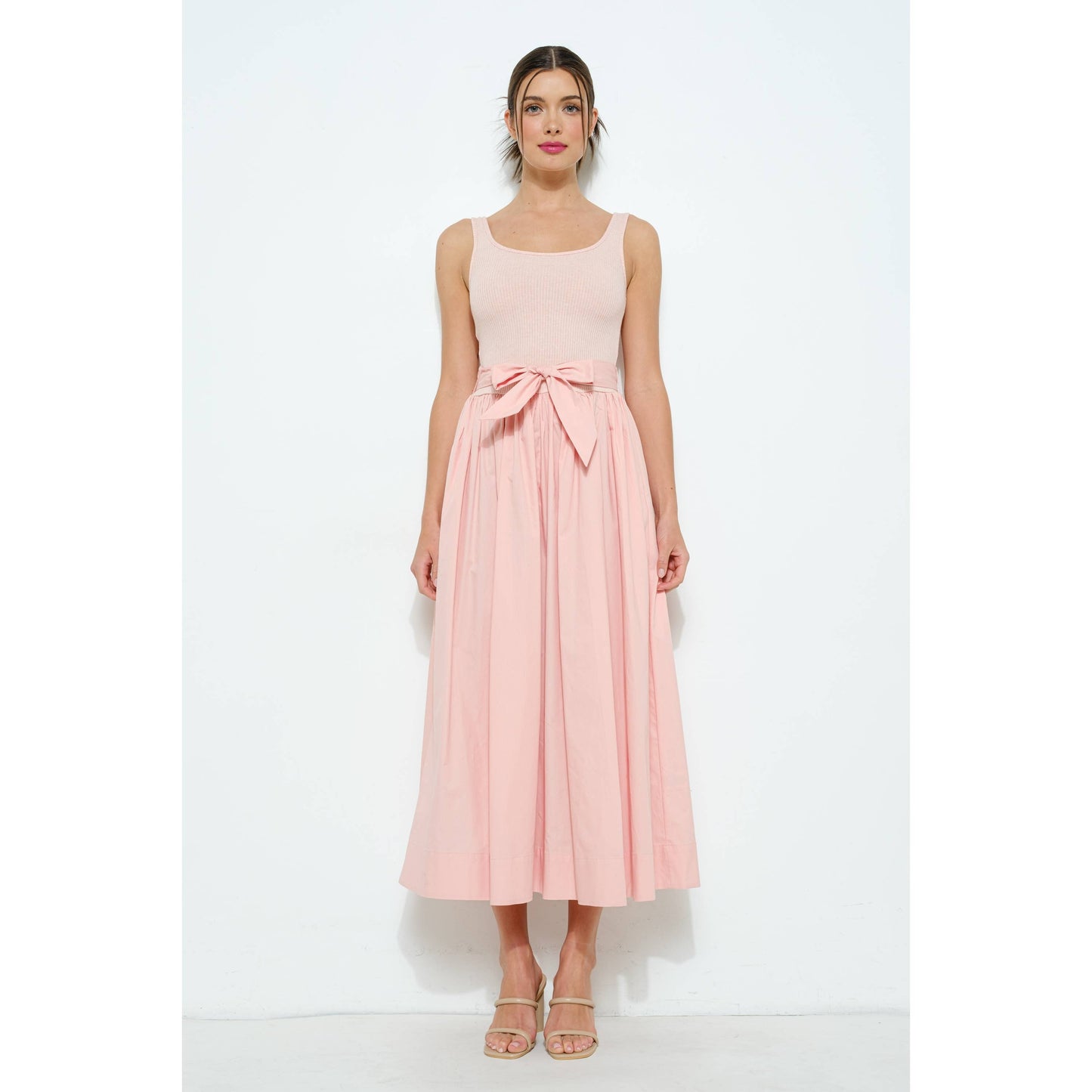 Sleeveless Knit Bodice With Flare Skirt Maxi Dress