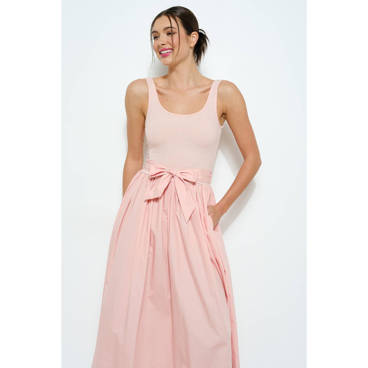 Sleeveless Knit Bodice With Flare Skirt Maxi Dress