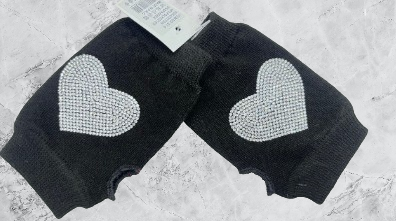 Blinged Fun Fingerless Gloves w/ Heart