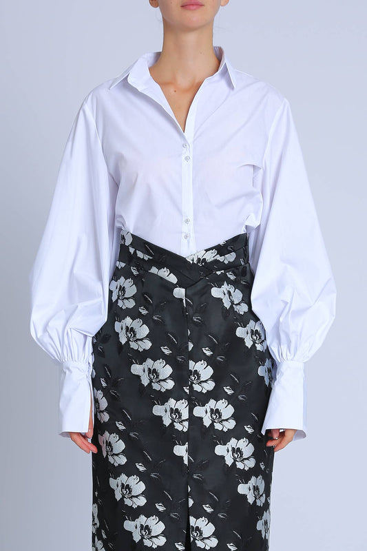 V-Neck Cut Collar Puff Blouse PC2530