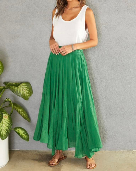 Double Layered Green Maxi Skirt