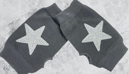 Blinged Black Fun Fingerless Gloves w/ Star