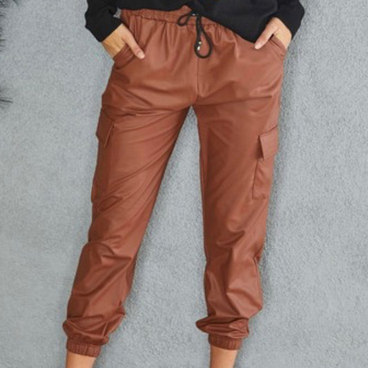 Pull Up Leather Like Joggers